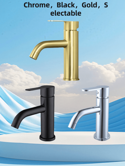 Torneira de lavatório moderna de aço inoxidável com furo único de 1 peça - Mistura de água quente e fria, estilo curto, fácil instalação, resistente à corrosão, ideal para banheiro, lavatório, pia - Design que economiza espaço, operação suave, torneira que economiza água (cromado, preto, dourado, selecionável)