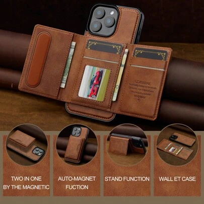LC.IMEEKE 2 In 1 Detachable Split Compatible With IPhone 16 15 14 13 12 11 Pro Max Anti-Theft Brush Wallet With Card Box Magnetic Faux Leather Case