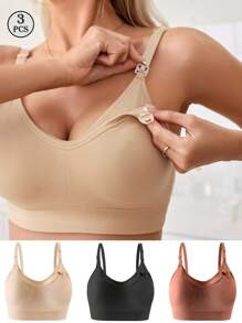 Set de 3 sujetadores de lactancia sin costuras con cierre delantero para embarazadas y en período de lactancia, cómodos y que previenen el descolgamiento, para uso durante el embarazo y posparto - Multicolor - Ver 2