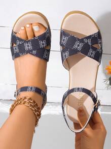 Women's Round Toe Platform Sandals, Strap Closure, Pendant Decor, Suitable For Commuting, Outdoor, Office, Campus, Elegant And Luxurious, Black And Gold Wedge Heels