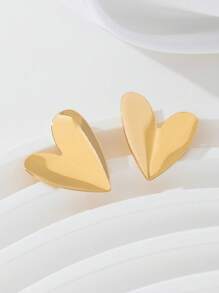 1 Pair Metallic Minimalist Heart Outline Stud Earrings, Gift For Women