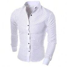 Camisas Hombre Casual Rojo, Blanco, Negro Camisas Formales Solapa Manga Larga Slim Fit Pentagrama Patrón Botón Abajo Camisa Adecuado para ocasiones de negocios y de trabajo, también es adecuado tanto para hombres y mujeres - Blanco - Ver 1