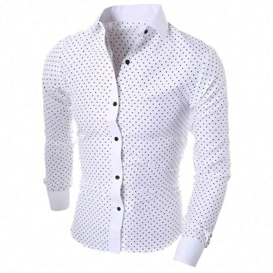 Camisas Hombre Casual Rojo, Blanco, Negro Camisas Formales Solapa Manga Larga Slim Fit Pentagrama Patrón Botón Abajo Camisa Adecuado para ocasiones de negocios y de trabajo, también es adecuado tanto para hombres y mujeres - Blanco - Ver 1