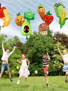 10 Pcs Fruit Balloon And Vegetable Balloon - Large Apple Orange Strawberry Grape Mushroom Banana Avocado Corn Carrot Broccoli Mylar Foil Balloon, Fruit Theme Birthday Party Decorations Supplies