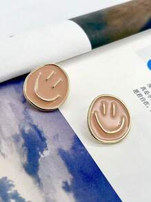 1 对女士可爱珐琅笑脸设计耳钉，优雅