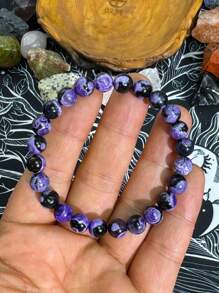 1 件/波西米亚复古火玛瑙紫色手链串珠弹性手链男女日常佩戴抗焦虑珠宝礼物 - 紫色 - 查看 6