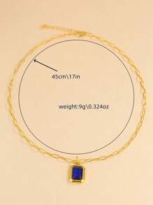 Elegant Gold Plated Alloy Synthetic Gemstone Crystal Square Pendant Geometric Cut Design Women's Pendent Necklaces For Daily & Party Occasions