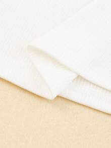 Acelitt 短袖纯色网纱荷叶边拼接圆领简约休闲衬衫，夏季白色 - 白色 - 查看 9