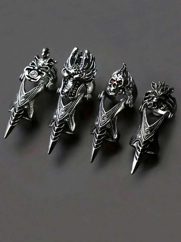 1pc Vintage Dragon Head Alloy Punk Ring For Men & Women
