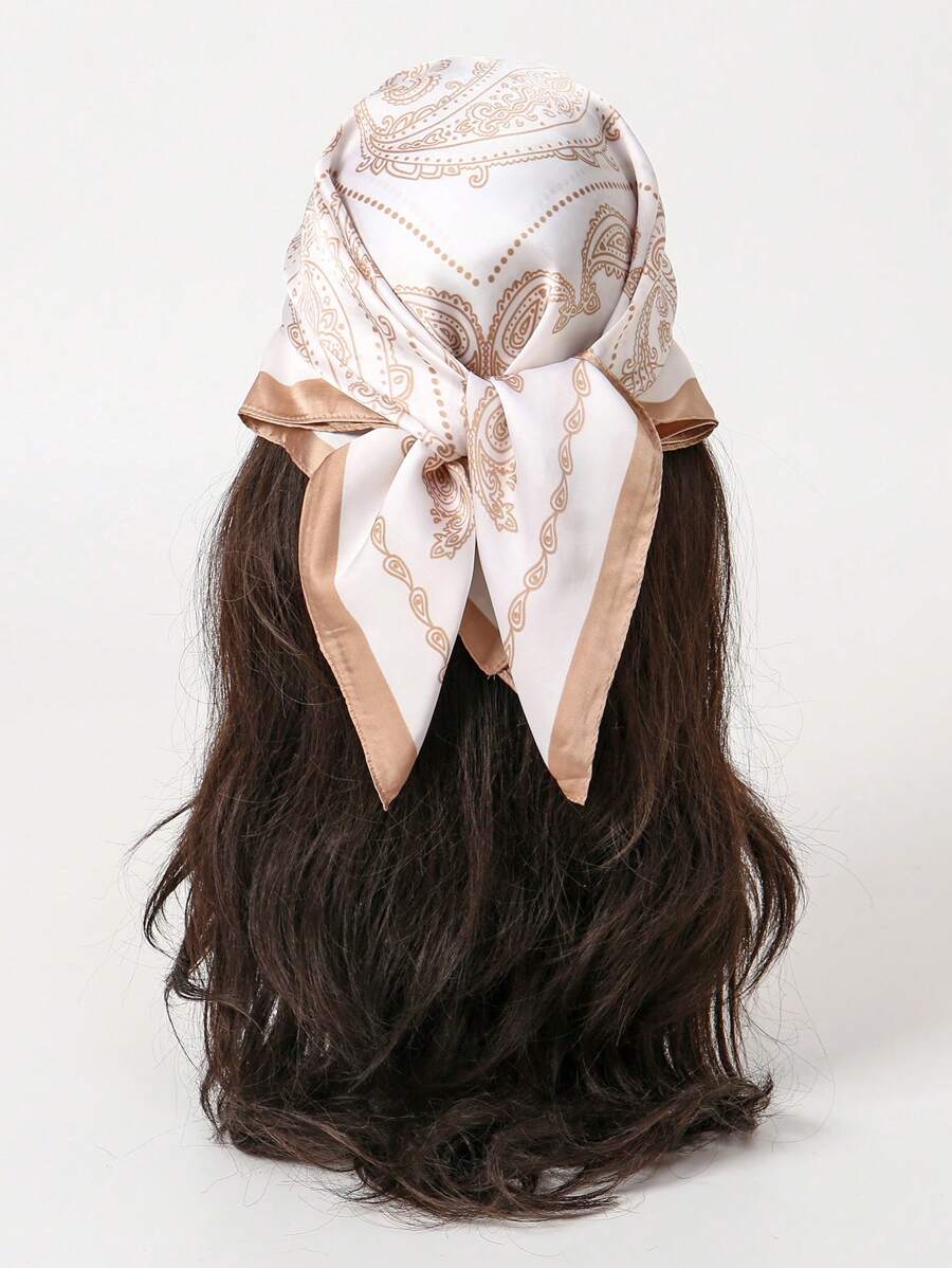 1pc Simple Floral Printed 70cm Square Scarf, New Classic Bandana For Women, Versatile Headband, Belt, Decor, Fashion Neckerchief - Multicolor - View 1