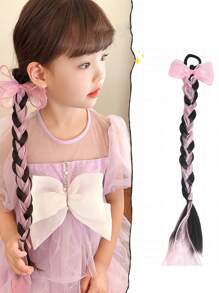 1PC KIDS Colorful Bow Wig Braids Hair Rings Ponytail Sweet Cool Twist Long Braids Hair Tie For Girls - Black - View 11