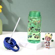 Kids Straw Cup With Big Capacity, Cute Design, Heatproof Plastic Sports Water Bottle For Summer