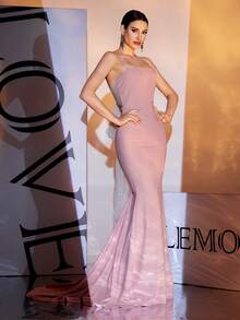 LOVE&LEMONADE Mermaid Hem Cami Bridesmaid Dress - Baby Pink - View 5