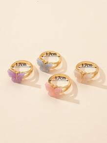 4pcs/Set European & American Style Colorful Butterfly Rings, Geometric Resin Sweet Rings