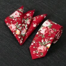 2pcs Set, Men's Floral Printed Tie, Soft Fabric Flower Pattern Tie And Pocket Square Combo, Suitable As Men's Gift For Wedding, Groom, Groomsman, Wedding Photo Shoot, Date Night, Formal Dinner - Two-piece Set - View 21