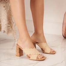 Women's Heeled Mules | Wide Braided Strap - Beige - View 3