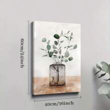 1 Pc Framed Green Forest Plant Leaves Vase Nature Wilderness Modern Wall Art Textured Canvas Poster Painting Wall Decor For Bedroom Living Room, Ready To Hang