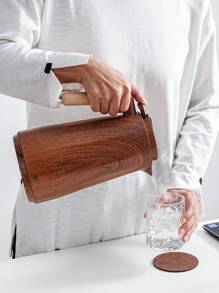 1 pieza Botella aislada de 1000ML/33.8oz con diseño de madera, con interior de vidrio, cafetera con dispensador de botón y asa de madera, de vuelta al colegio