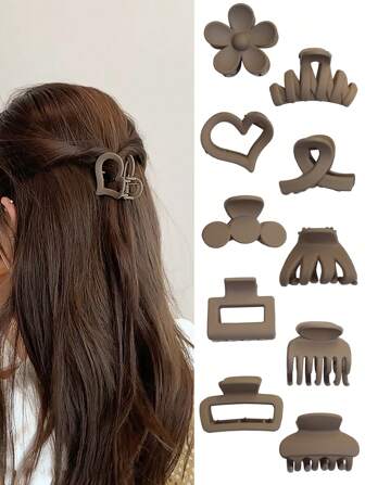 10 件简约百搭中号黑色系列哑光发夹套装包括发髻、半发髻发夹、实用发饰