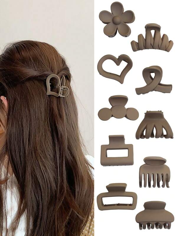 10pcs Minimalist Versatile Medium Black Series Matte Clip Set Includes Hair Claws For Bun, Half-Bun, Practical Hair Accessories