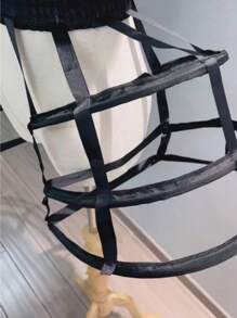 1 件女式哥特式巴洛克三层镂空黑白鸟笼裙，双褶边洛可可鱼骨衬裙角色扮演衬裙秋季女装 - 彩色 - 查看 4