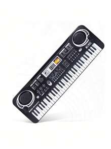 1pc 37/61 Key Youth Digital Music Piano Keyboard, Portable Electronic Instrument, Youth Multifunctional Keyboard With Microphone Gift (Black), Birthday Gift Graduation Gift Christmas Gift New Year Gift
