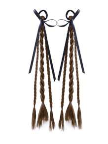 2 件装黑色扭纹辫子带蝴蝶结合成马尾辫接发，Y2K 甜美酷女孩辫子接发