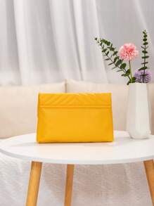 1pc Fashionable & Versatile Embroidered Lock Chain Crossbody Bag, Ideal Holiday Gift, Fashionable Butter Yellow Bag For Women