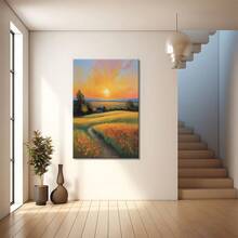 Vibrant Sunflowers In Pots On Blue Background. Large Wooden Framed Wall Art Artist Home Decoration Oil Painting - Bedroom, Bathroom, Living Room, Office, Kitchen, Christmas Gifts - 1 Piece - 彩色 - 查看 4