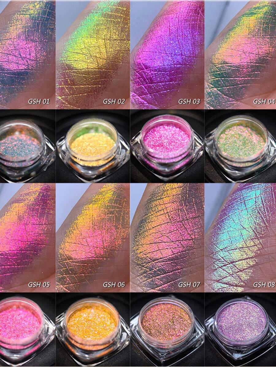 1g/盒多色变色龙粉指甲闪粉极光霓虹彩虹颜料铬粉彩虹色眼影指甲擦粉[颜色变化]变色龙粉|颜色变化|眼影|极光粉|狂欢节/狂欢节/化妆舞会 - 彩色 - 查看 1