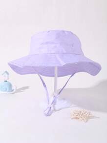 1 件儿童纯色长抽绳渔夫帽，可调节尺寸户外防晒休闲帽，适合男孩和女孩，春季、秋季、旅行、海滩 - 紫色 - 查看 2