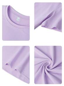 Women's Summer Vacation Ocean Creature & Letter Print Round Neck T-Shirt, Graphic Tee, White, Black, Pink - Purple - View 3