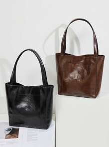 Sac fourre-tout minimaliste et élégant, en matériau PVC épais et doux, avec fermeture à bouton magnétique, noir classique, parfait pour le bureau, les sorties décontractées et les trajets quotidiens
