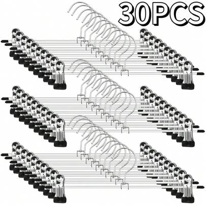 50/30/20/10 PCS Ganchos para Ropa 40CM Perchas para Pantalones con Clip Perchas de Metal Ligero Resistent Antideslizantes Duradera Ajustables con Gancho Giratorio Perchas para Faldas Jeans Adultos Hogar
