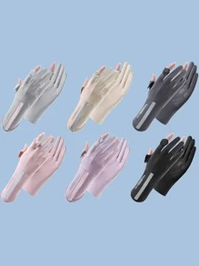 1 Pair Women's Mid-Length Fingerless Gloves, Breathable Anti-Slip UV Protection Driving Cycling Outdoor Gloves, Summer Summer - Khaki - View 2