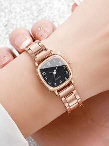 2pcs/Set Women Fashion Simple Square Dial Small Dial Quartz Wristwatches, Steel Band (Watch Box Not Included) - Multicolor - View 2