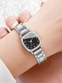 2pcs/Set Women Fashion Simple Square Dial Small Dial Quartz Wristwatches, Steel Band (Watch Box Not Included) - Multicolor - View 3