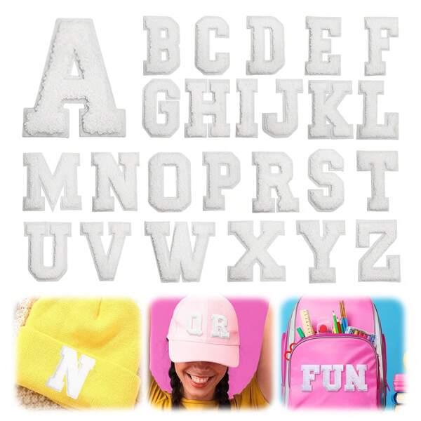 1pc Letter Number Patches ,Iron On Letter A-Z Patch,Decorative Repair Embroidered Patches Personalized Sew On Patches For Clothing Repairing Hats Shirts Shoes Jeans Bags,Alphabet Cloth Patch For Team Costume Decoration(White)