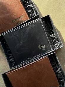 1pc Wallet With Gift Box Packaging, Men's PU Wallet, Laser-Engraved Leather Wallet, Engraved Wallet, Best Man's Wallet, Leather Wallet, Customized Wallet, A Gift For Men Or Boyfriends, A Father's Day Gift, A Christmas Gift For Him,Valentine's Day Gift