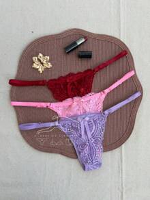 Kit 5 Calcinha em Renda Luxo Regulagem de Coração String Fio Dental Sexy Moda Intima Lingerie Prime - Multicolorido - Visão 6