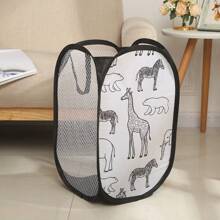 1pc Foldable Laundry Basket, Mesh Pop-Up Laundry Hamper With Handles, Tear-Resistant, Lightweight & Breathable, Odorless, Compact Folding, Large Capacity Portable Travel Laundry Bag, Suitable For Home Storage
