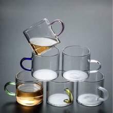Juego de 6 piezas/12 piezas Vasos de vidrio transparentes con mango de colores, con resistencia a altas y bajas temperaturas, aptos para uso doméstico, oficina, KTV, tomar té, agua, bebidas, café concentrado y talla grande.