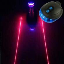 Luce posteriore per bicicletta con fascio laser parallelo di 5 LED, luce di avvertimento sicura, luce rossa e blu