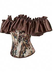Alivila.Y Fashion Womens Vintage Off Shoulder Corset Bustier Lace Up Boned Overbust Corset Renaissance Corset Tops For Women - 棕色 - 查看 2