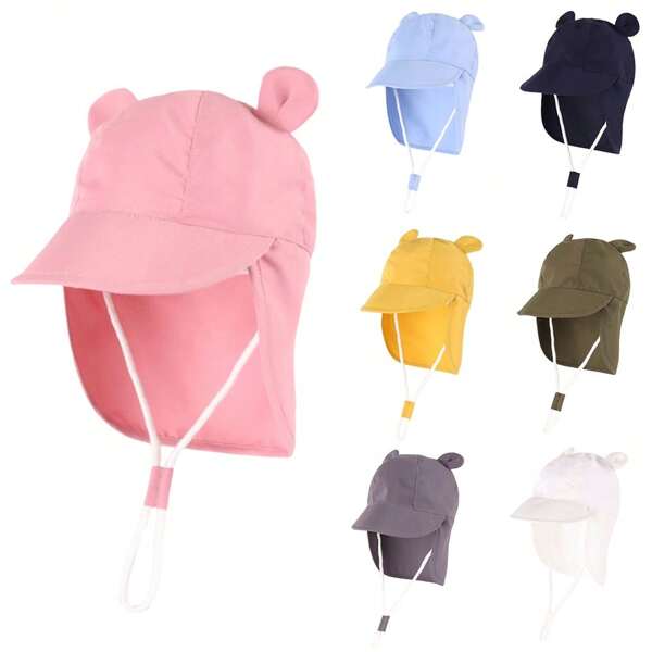 Sombrero de sol para bebé con visera para el cuello, ajustable, para niños y niñas, sombrero de playa de verano para viajes y natación