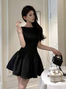 Summer Elegant Black Graduation Evening Party Dress Fashion Pearl Chain Backless Wedding Guest Travel Short Dresses Women Princess Tutu Clothes - View 1