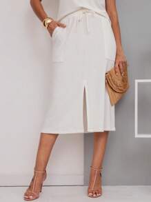 Women's Premium Fleece Midi Skirt Set - White - View 3