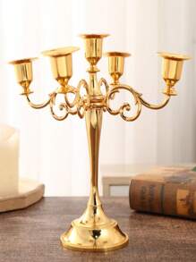 1 Set European Style Metallic Die-Cast Zinc Alloy 5-Head Candle Holder Decor, Luxury Gold Color, Suitable For Restaurants, Hotels, Bars, Living Rooms, Dining Tables, Romantic Atmosphere, Holidays, Weddings, Anniversaries, Corporate Events, Churches