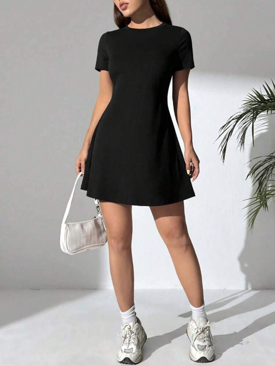 Women's Short Dress Comfortable And Sexy Light And Quality Solid Colors - 黑色 - 查看 1