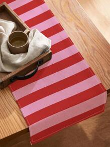 1pc Rectangle Striped Table Runner, Kitchen & Dining Table Decoration, All Season Home Decor Textile - Red - View 4